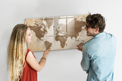 Dry erase board magnetic World map with photo locations