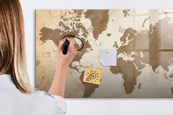 Dry erase board magnetic World map with photo locations