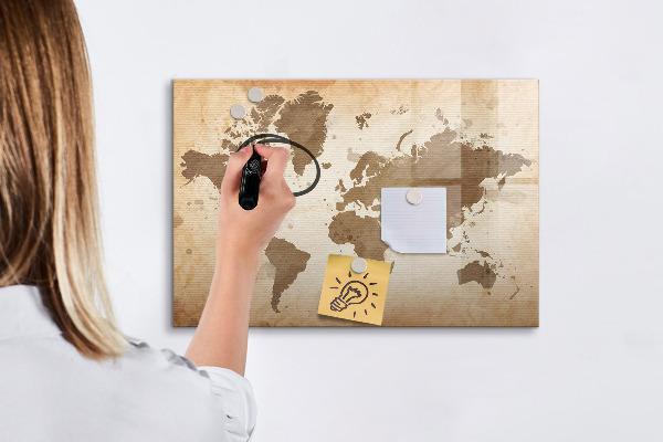 Dry erase board magnetic World map with photo locations