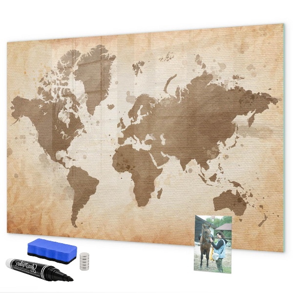 Dry erase board magnetic World map with photo locations