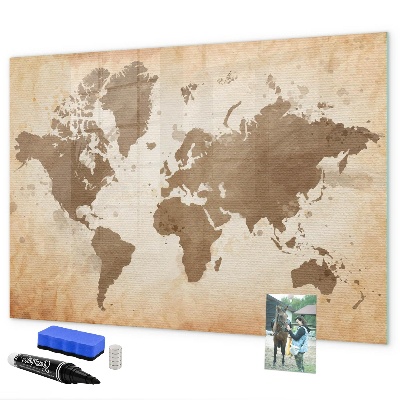 Dry erase board magnetic World map with photo locations