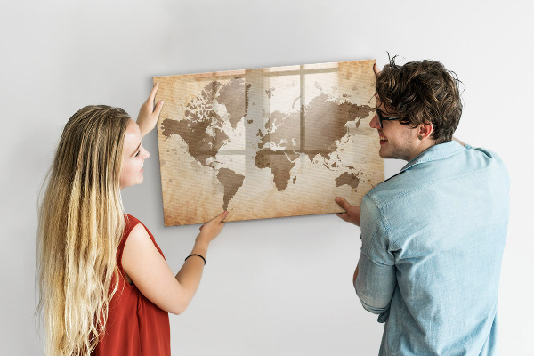 Dry erase board magnetic World map with photo locations
