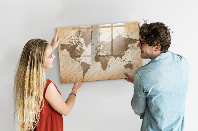 Dry erase board magnetic World map with photo locations