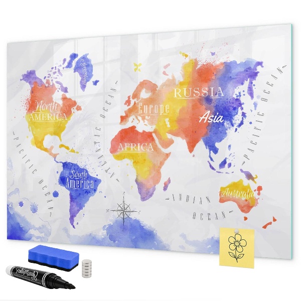 Magnetic dry erase board Colorful world map with photos
