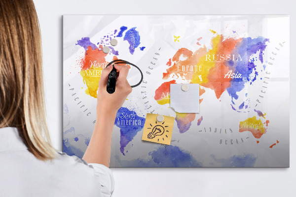 Magnetic dry erase board Colorful world map with photos