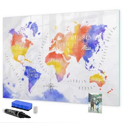 Magnetic dry erase board Colorful world map with photos
