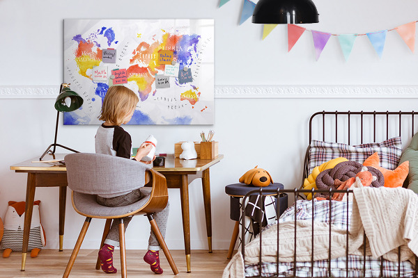 Magnetic dry erase board Colorful world map with photos