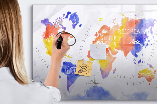 Magnetic dry erase board Colorful world map with photos