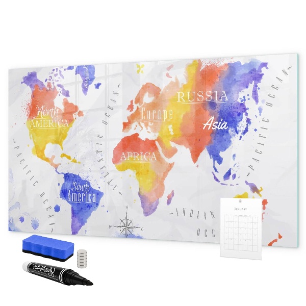 Magnetic dry erase board Colorful world map with photos