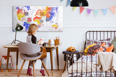 Magnetic dry erase board Colorful world map with photos
