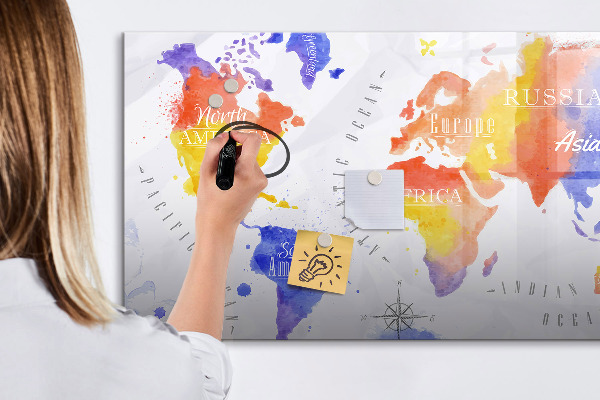 Magnetic dry erase board Colorful world map with photos