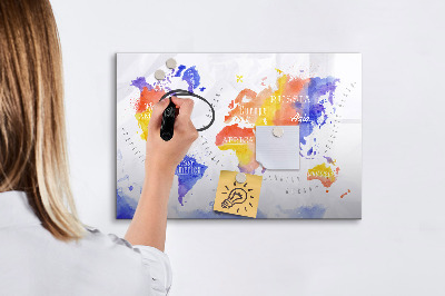 Magnetic dry erase board Colorful world map with photos