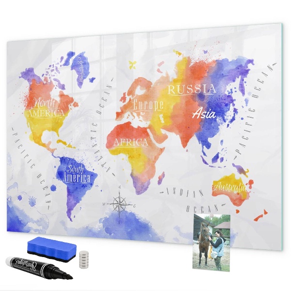 Magnetic dry erase board Colorful world map with photos