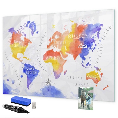 Magnetic dry erase board Colorful world map with photos