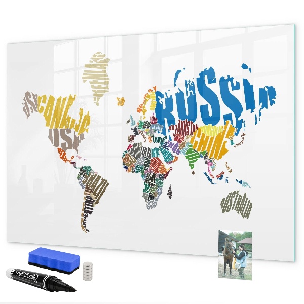 Magnetic dry erase board World map with photo locations
