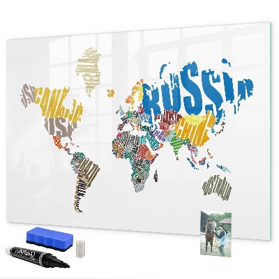 Magnetic dry erase board World map with photo locations