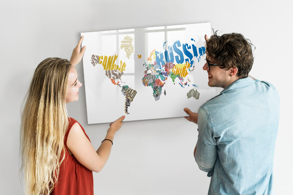Magnetic dry erase board World map with photo locations
