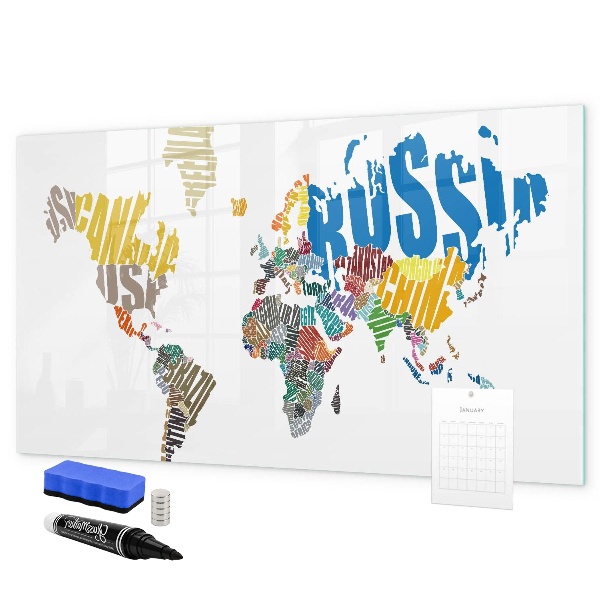 Magnetic dry erase board World map with photo locations