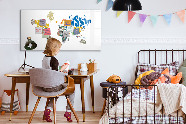 Magnetic dry erase board World map with photo locations