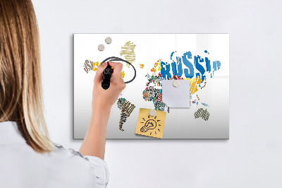 Magnetic dry erase board World map with photo locations
