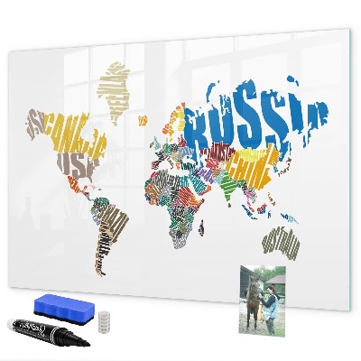 Magnetic dry erase board World map with photo locations