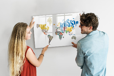 Magnetic dry erase board World map with photo locations