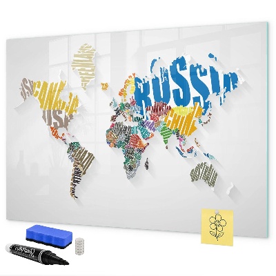Dry erase board magnetic A world map with personal memories