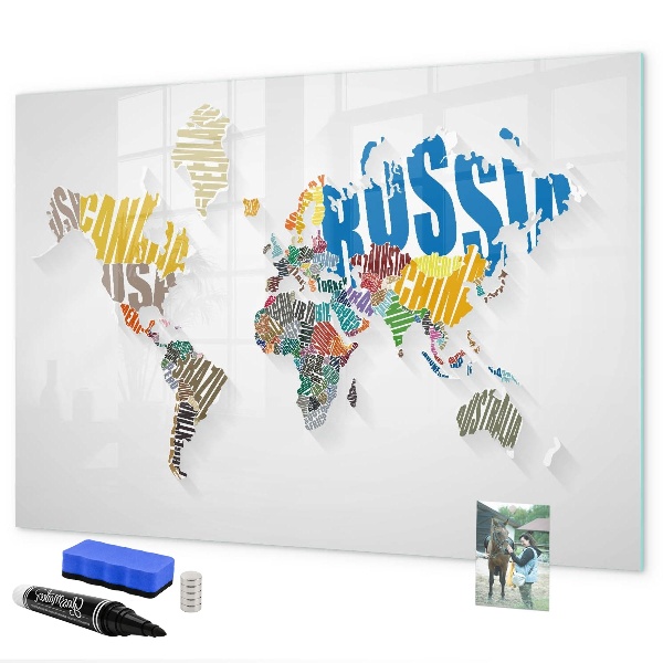 Dry erase board magnetic A world map with personal memories