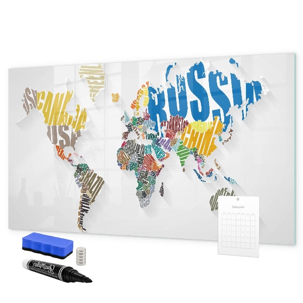 Dry erase board magnetic A world map with personal memories
