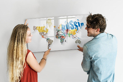 Dry erase board magnetic A world map with personal memories