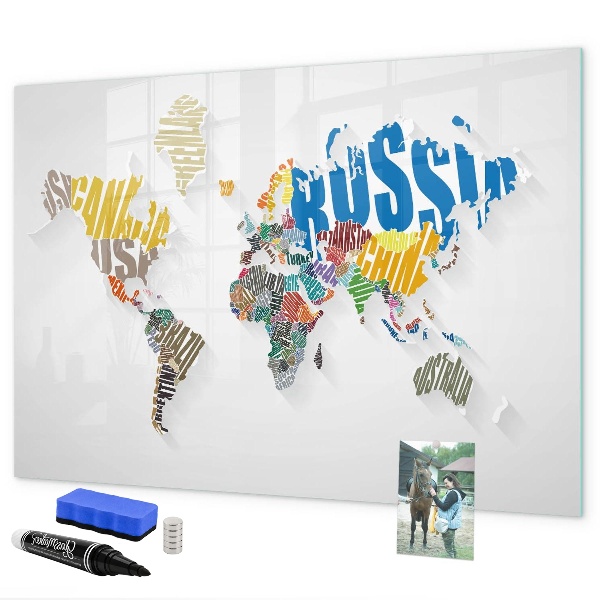 Dry erase board magnetic A world map with personal memories