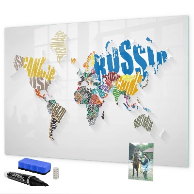 Dry erase board magnetic A world map with personal memories