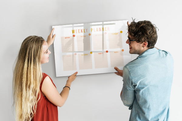 Magnetic dry erase board Weekly planner with space for photos