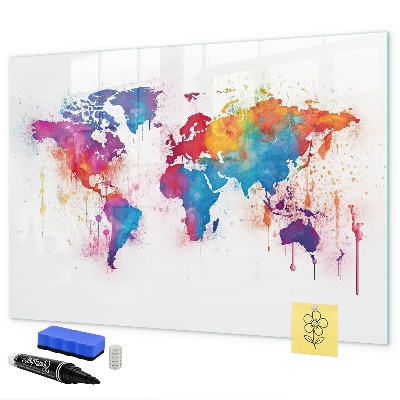 Magnetic dry erase board Colorful world map with photos