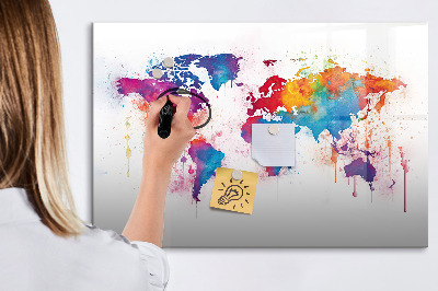 Magnetic dry erase board Colorful world map with photos