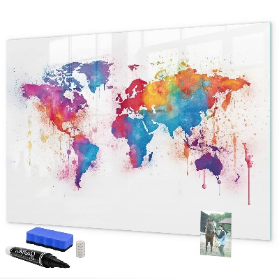 Magnetic dry erase board Colorful world map with photos