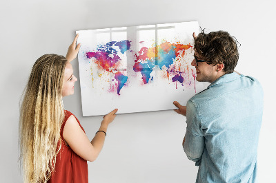 Magnetic dry erase board Colorful world map with photos