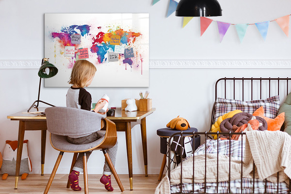 Magnetic dry erase board Colorful world map with photos