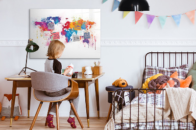 Magnetic dry erase board Colorful world map with photos