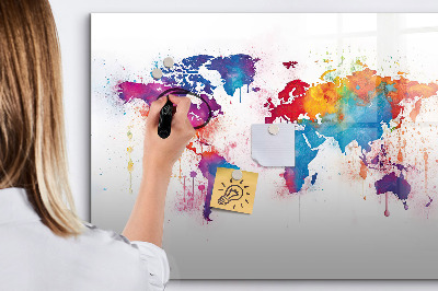Magnetic dry erase board Colorful world map with photos