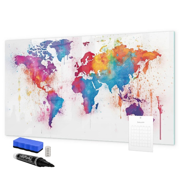 Magnetic dry erase board Colorful world map with photos