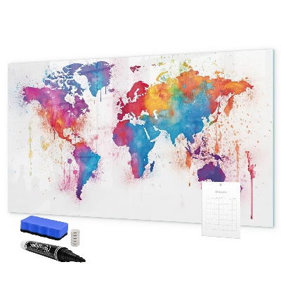Magnetic dry erase board Colorful world map with photos