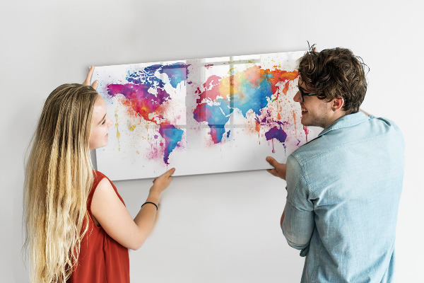 Magnetic dry erase board Colorful world map with photos