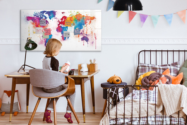 Magnetic dry erase board Colorful world map with photos