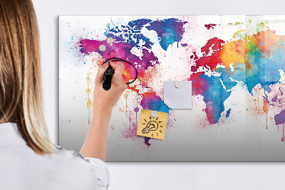 Magnetic dry erase board Colorful world map with photos