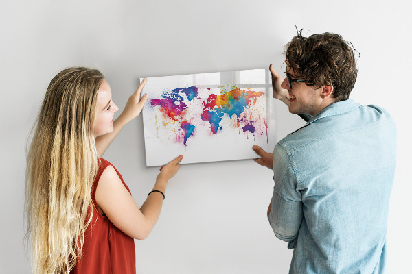 Magnetic dry erase board Colorful world map with photos