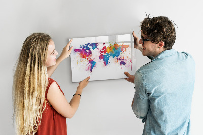 Magnetic dry erase board Colorful world map with photos