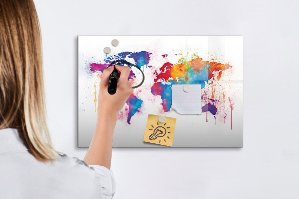 Magnetic dry erase board Colorful world map with photos