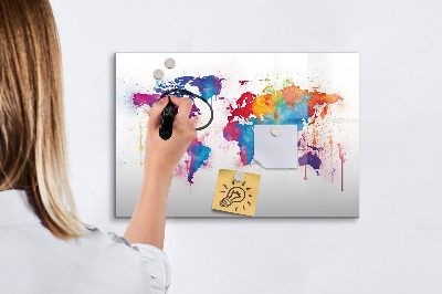 Magnetic dry erase board Colorful world map with photos