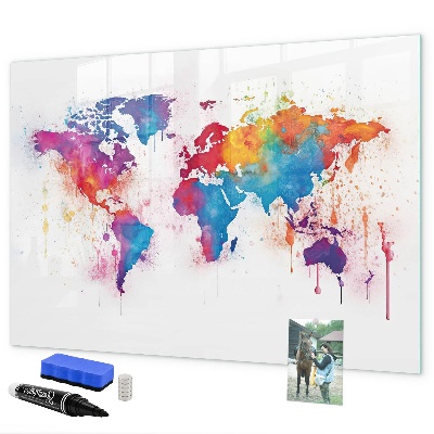 Magnetic dry erase board Colorful world map with photos